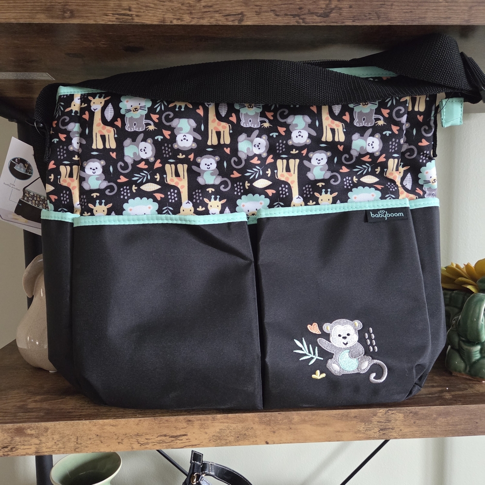 Black & Mint Safari Print Kids Diaper Bag